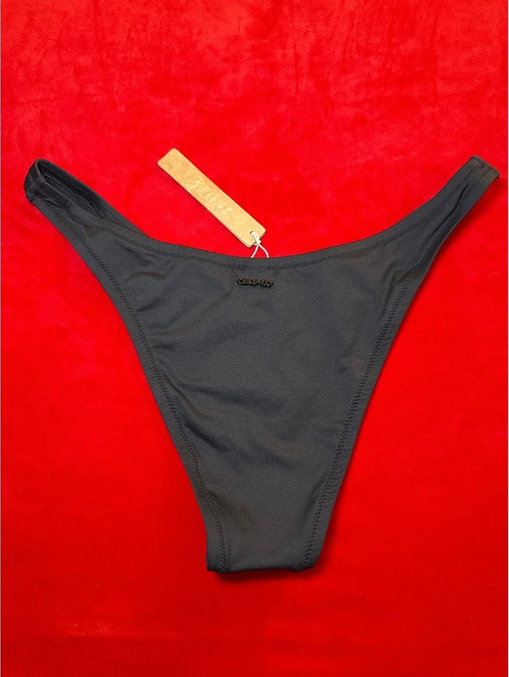 Skims Swim Cheeky Tanga Bikini Bottom Color ONYX Size Large